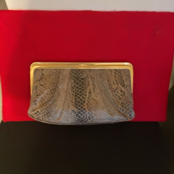 MAXX New York Clutch - NWOT- Black & Taupe Python Print - Picture 2 of 5